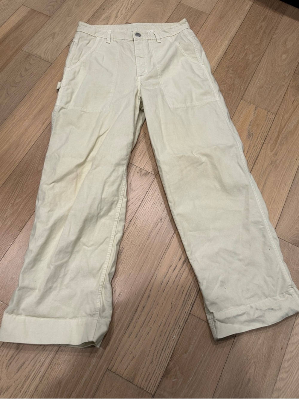 Curator SF Wide-Leg Pants Women's Medium Cream 100% Cotton Canvas Carpenter